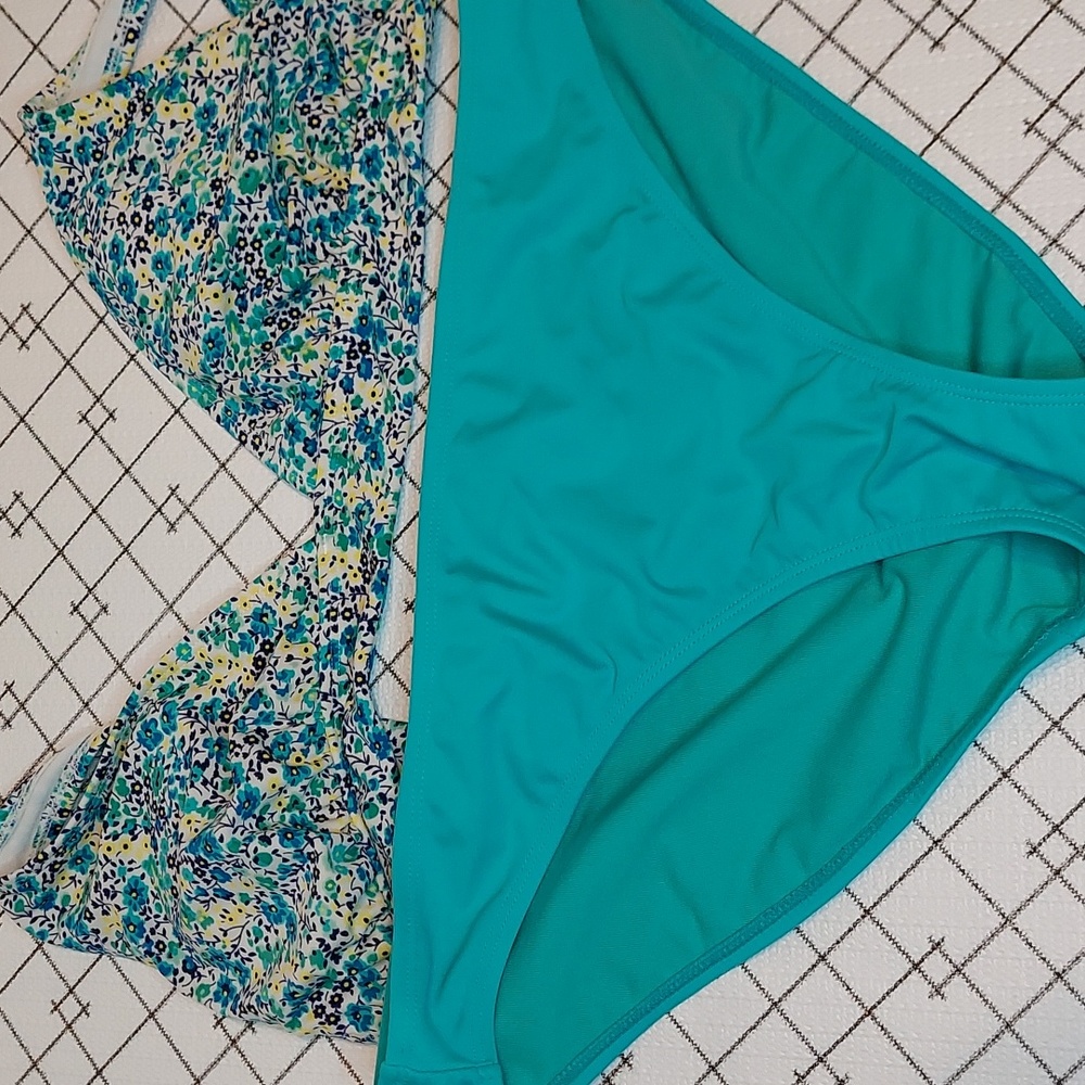 Old Navy Turquoise Floral Tie Strap Bikini